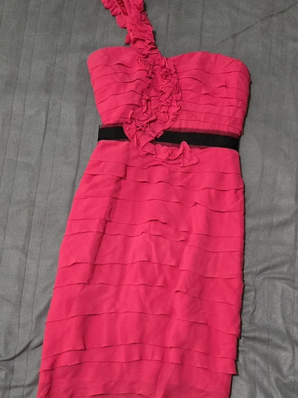 BCBG Max Azria One Shoulder Pink Ruffle Cocktail Dress Size Small